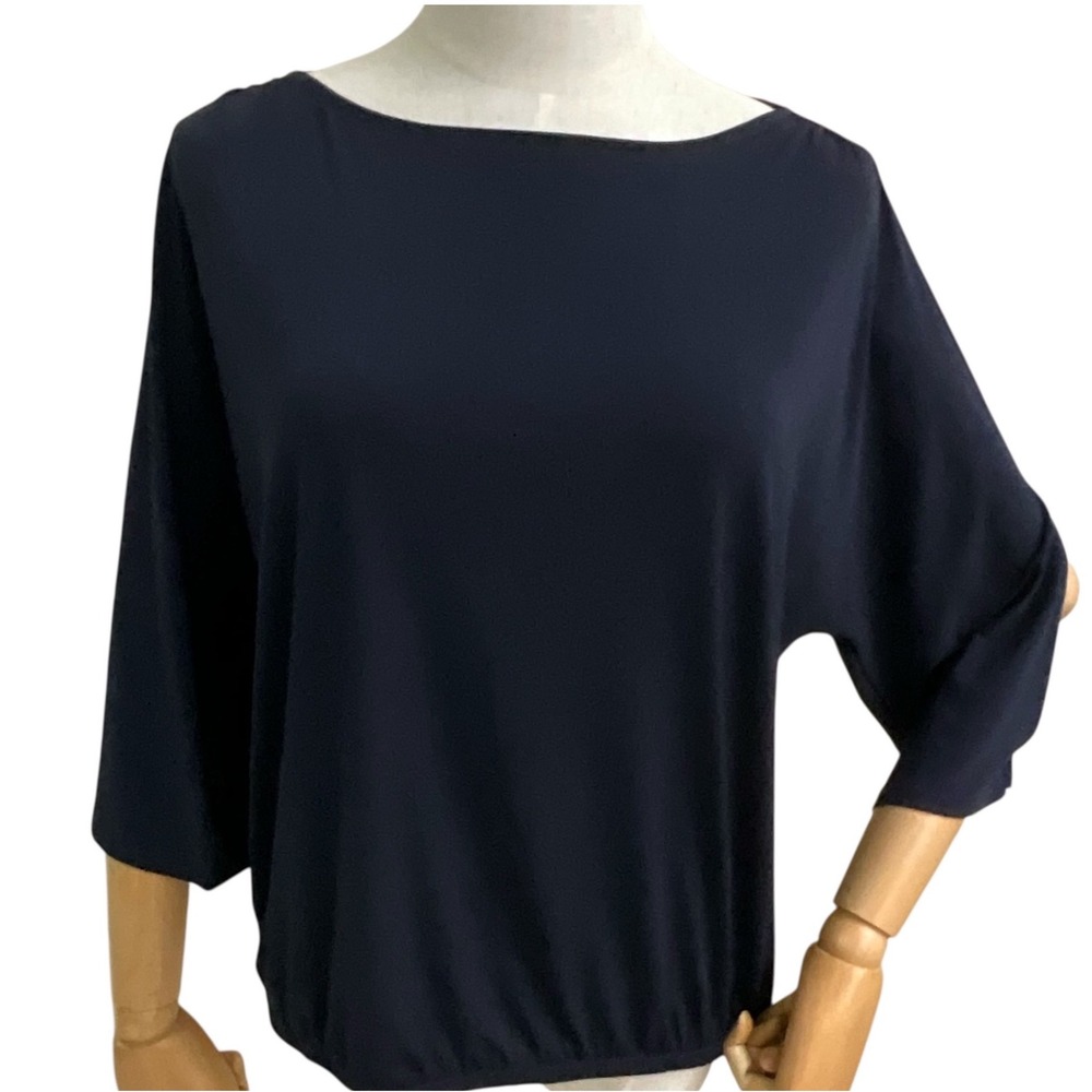 Chico's‎ Women's Navy Blue Boat Neck 3/4 Sleeve Top Size 0 Split Sleeve